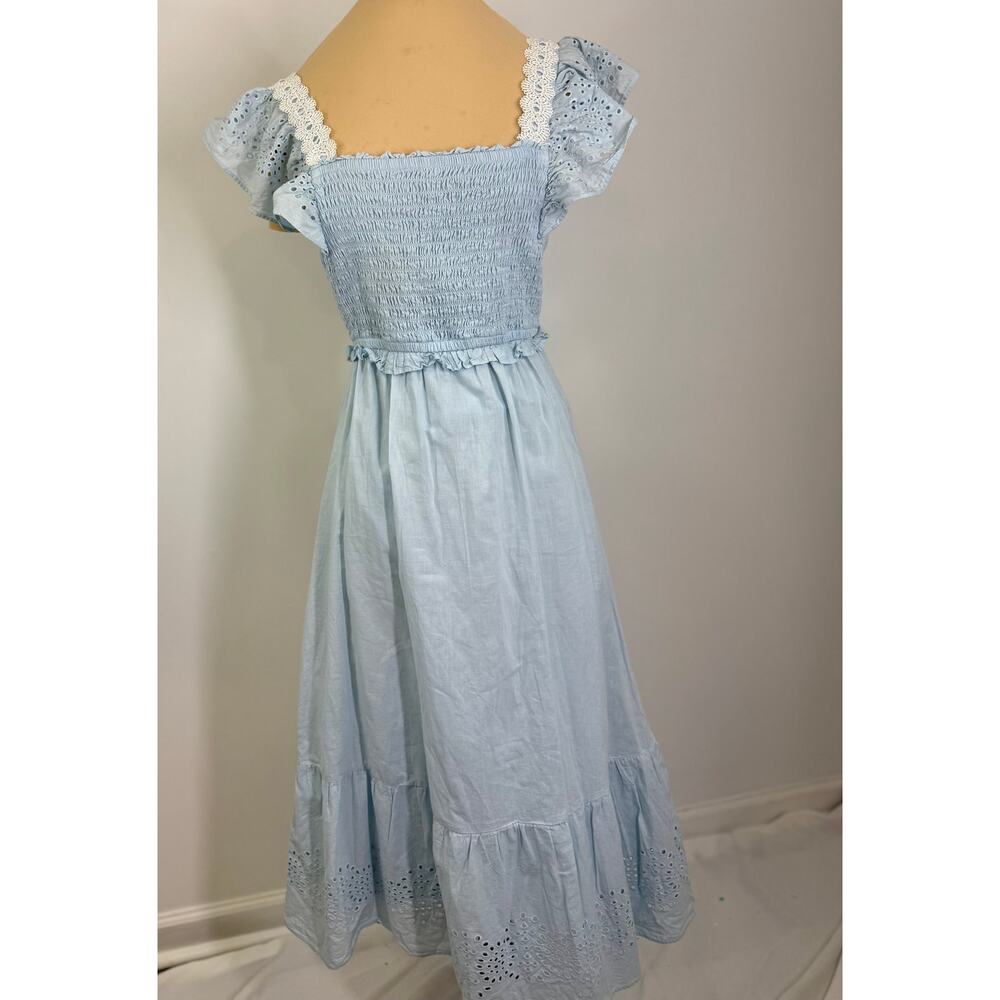 Vintage pale chambray eyelet smocked top maxi dress  women's  size M